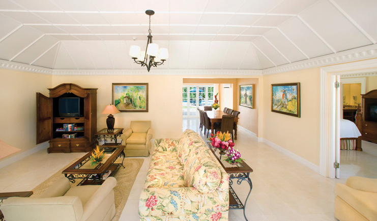 Half Moon Jamaica villa interior lounge area sofas armchairs elegant décor