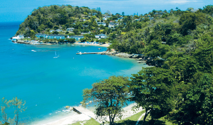 Round Hill Jamaica aerial shot of beach resort in background