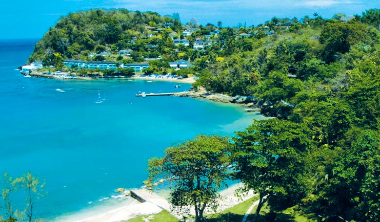 Round Hill Jamaica aerial shot of beach resort in background
