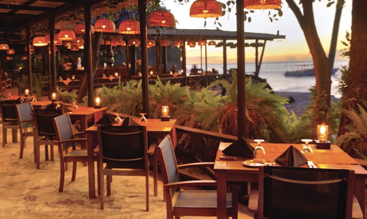 Anse Chastanet St Lucia  restaurant at sunset overlooking the ocean