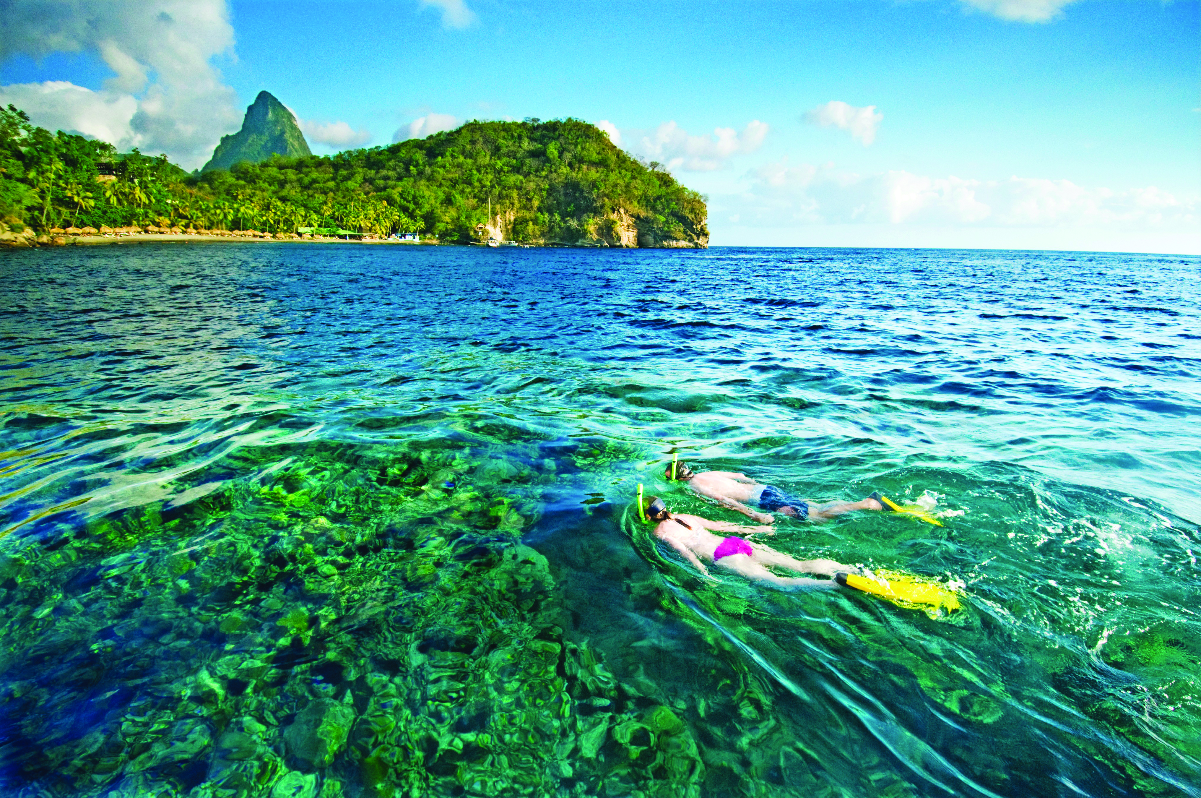 Anse Chastanet St Lucia snorkelling two people snorkelling in the Caribbean sea