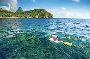 Anse Chastanet St Lucia snorkelling two people snorkelling in the Caribbean sea