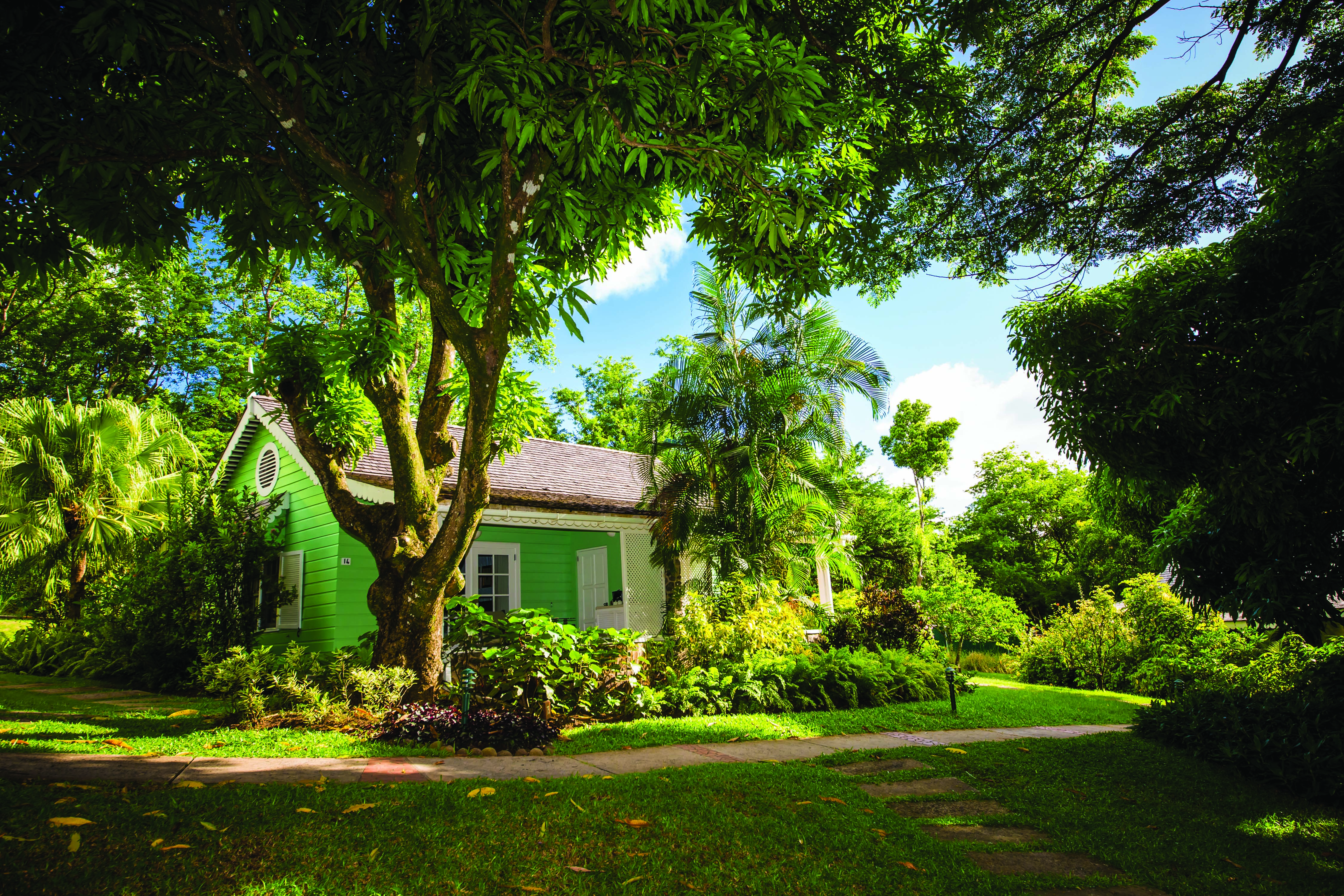 East Winds Inn St Lucia deluxe cottage exterior lawns trees and greenery
