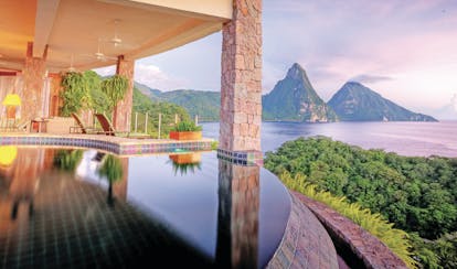 Jade Mountain St Lucia galaxy infinity pool overlooking Caribbean Sea and Pitons