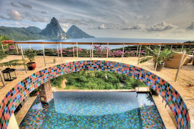 Jade Mountain St Lucia infinity pool taken from balcony above views of the ocean