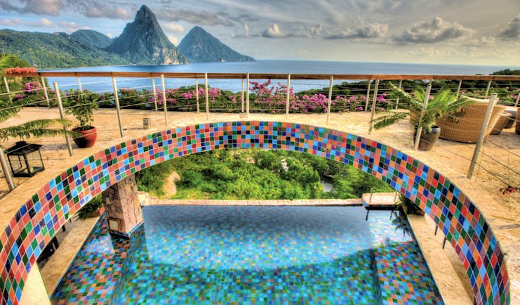 Jade Mountain St Lucia infinity pool taken from balcony above views of the ocean