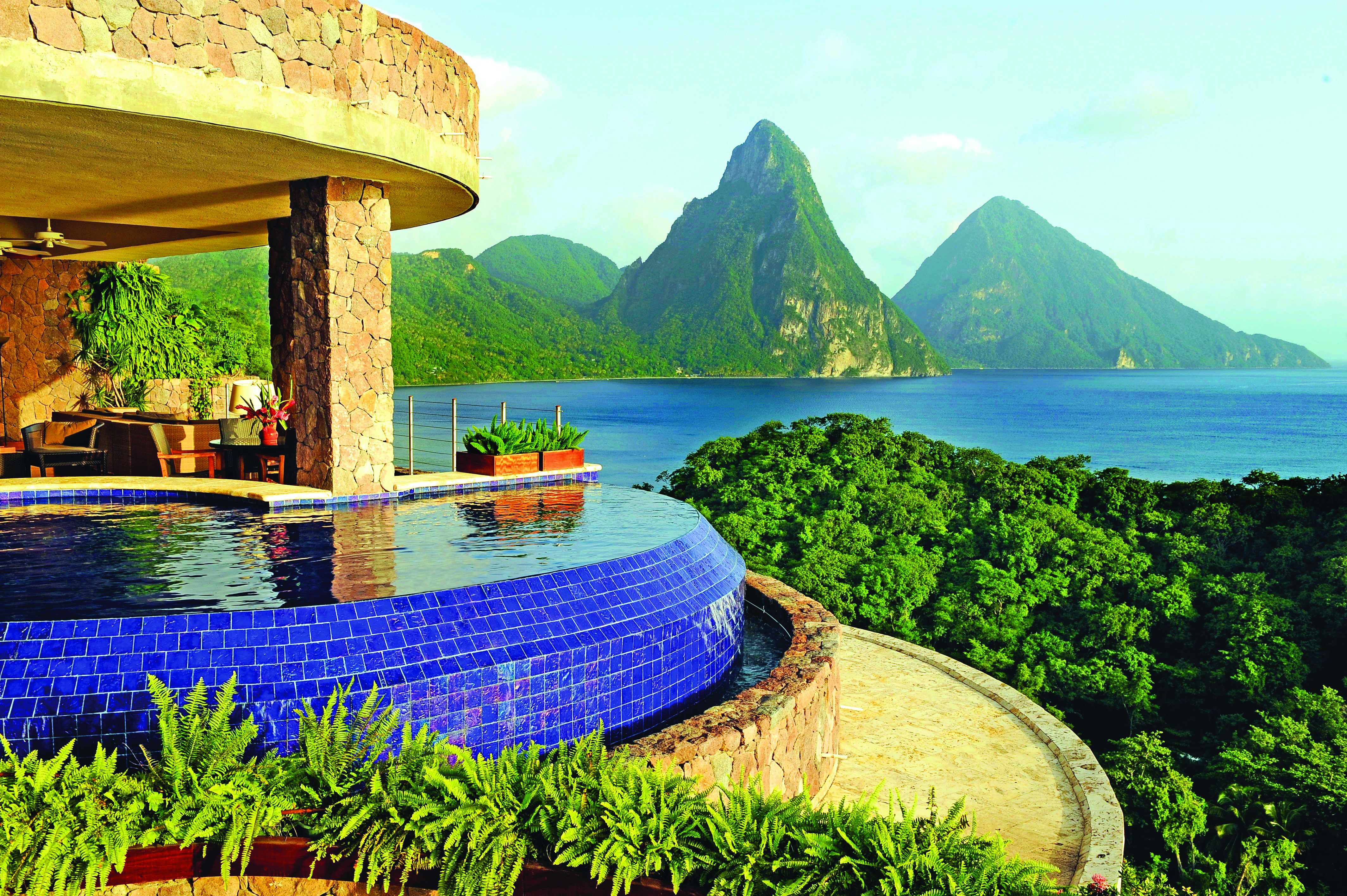 Jade Mountain St Lucia sanctuary infinity pool overlooking Caribbean sea and Pitons