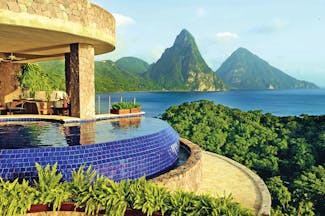 Jade Mountain St Lucia sanctuary infinity pool overlooking Caribbean sea and Pitons