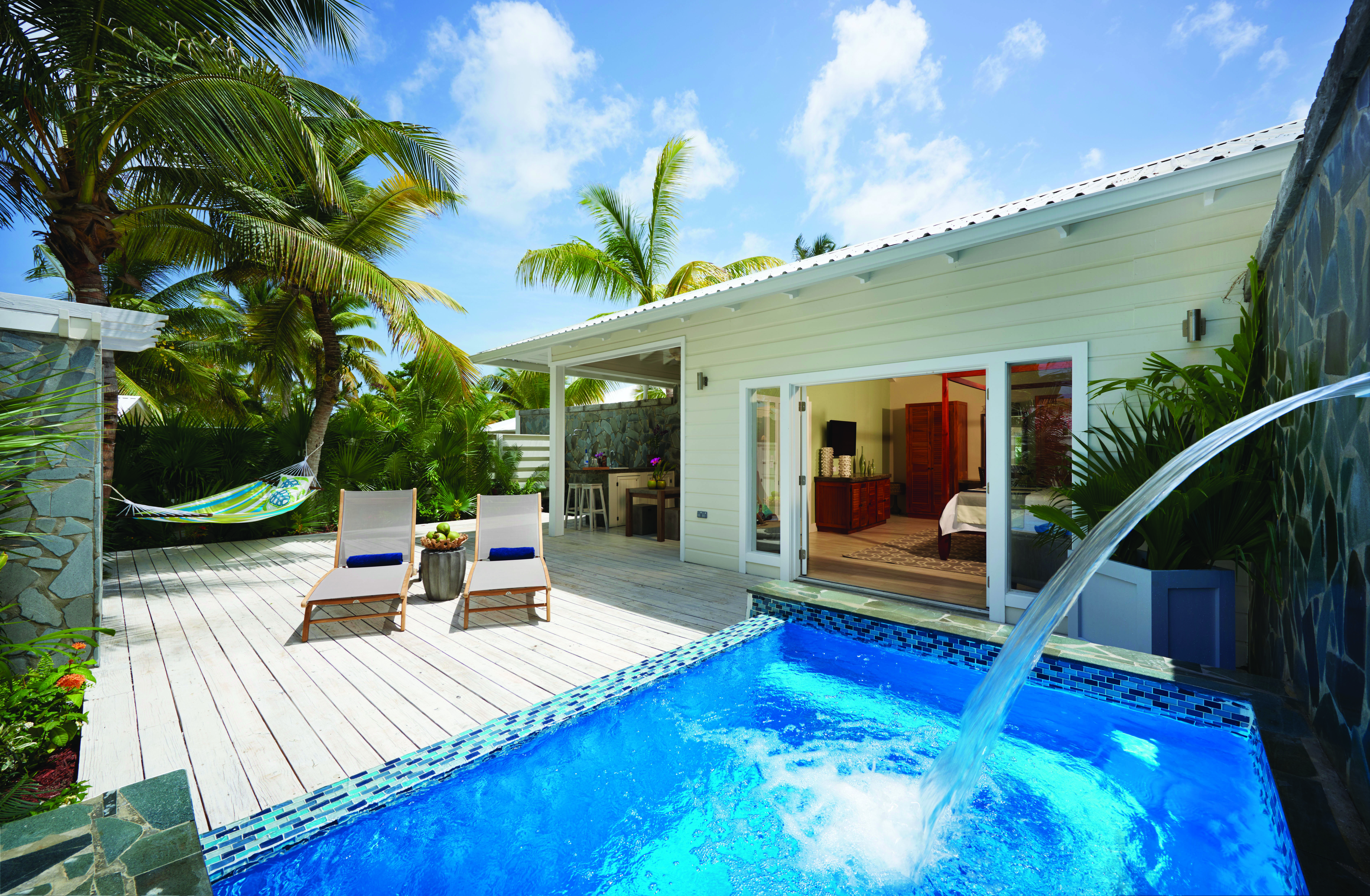 Serenity Coconut Bay St Lucia private plunge pool and outdoor seating area