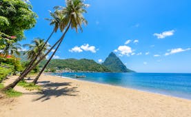 Paradise Beach in Soufriere Bay in Saint Lucia, Piton in the background