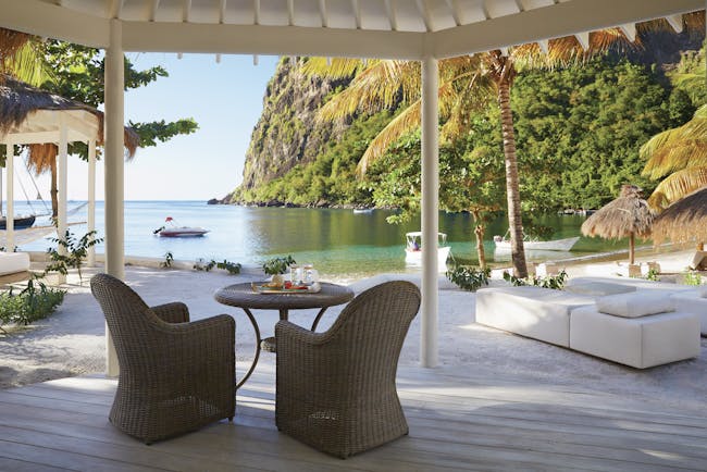 Sugarbeach St Lucia outdoor seating area beside the beach