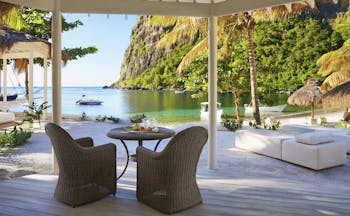 Sugarbeach St Lucia outdoor seating area beside the beach