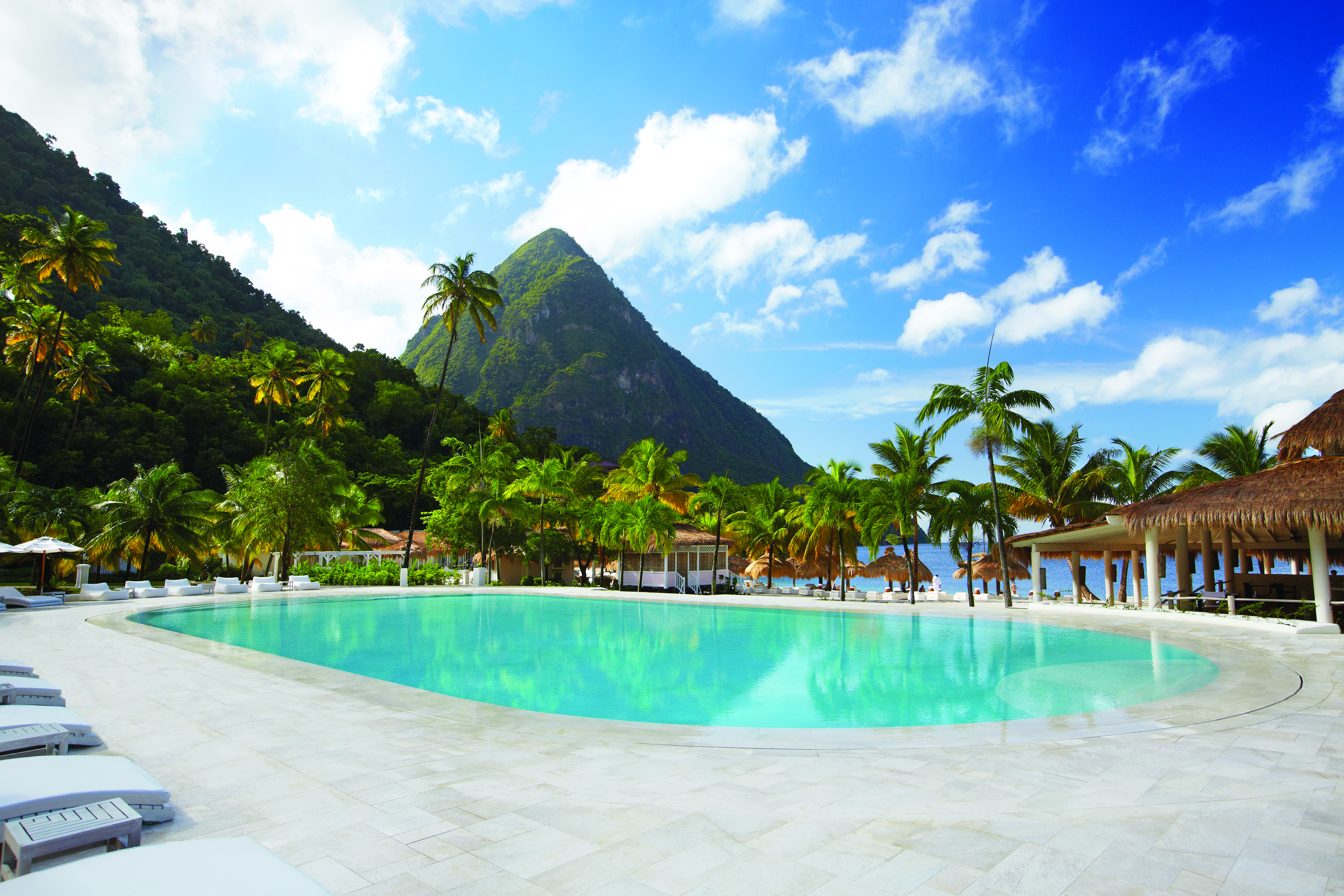 Sugarbeach St Lucia pool with views of Caribbean sea and the Pitons