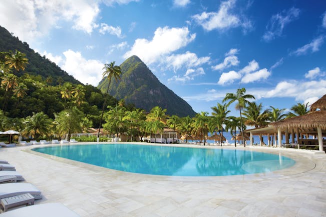 Sugarbeach St Lucia pool with views of Caribbean sea and the Pitons