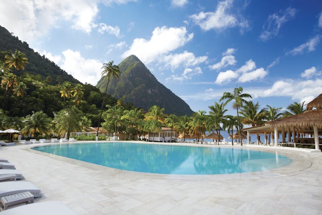 Sugarbeach St Lucia pool with views of Caribbean sea and the Pitons