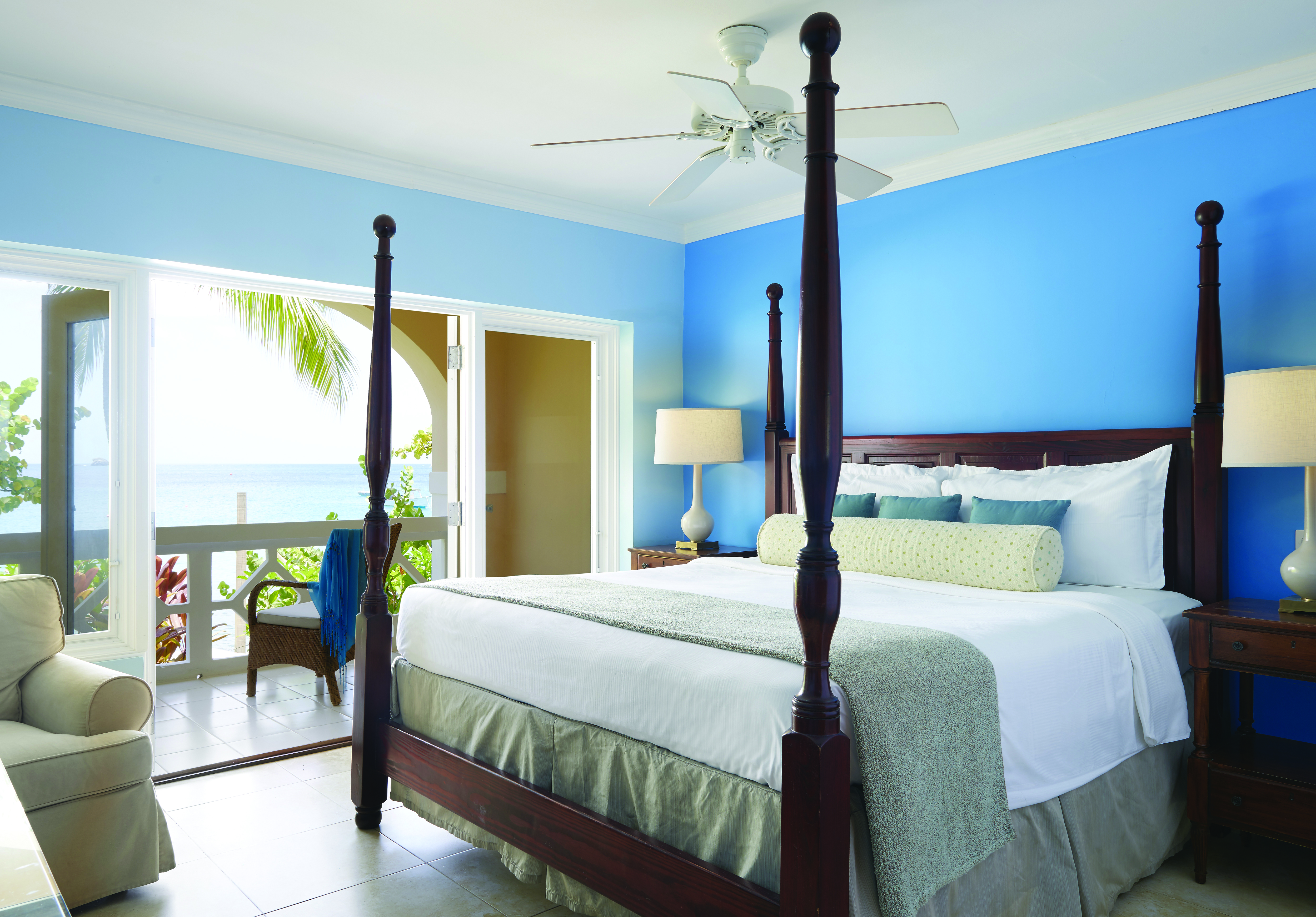 The Body Holiday St Lucia luxury ocean view room four poster bed balcony with ocean views