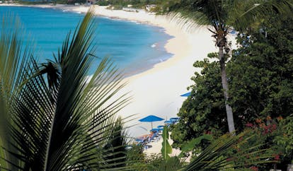 La Samanna St Martin aerial view white beach ocean loungers gardens