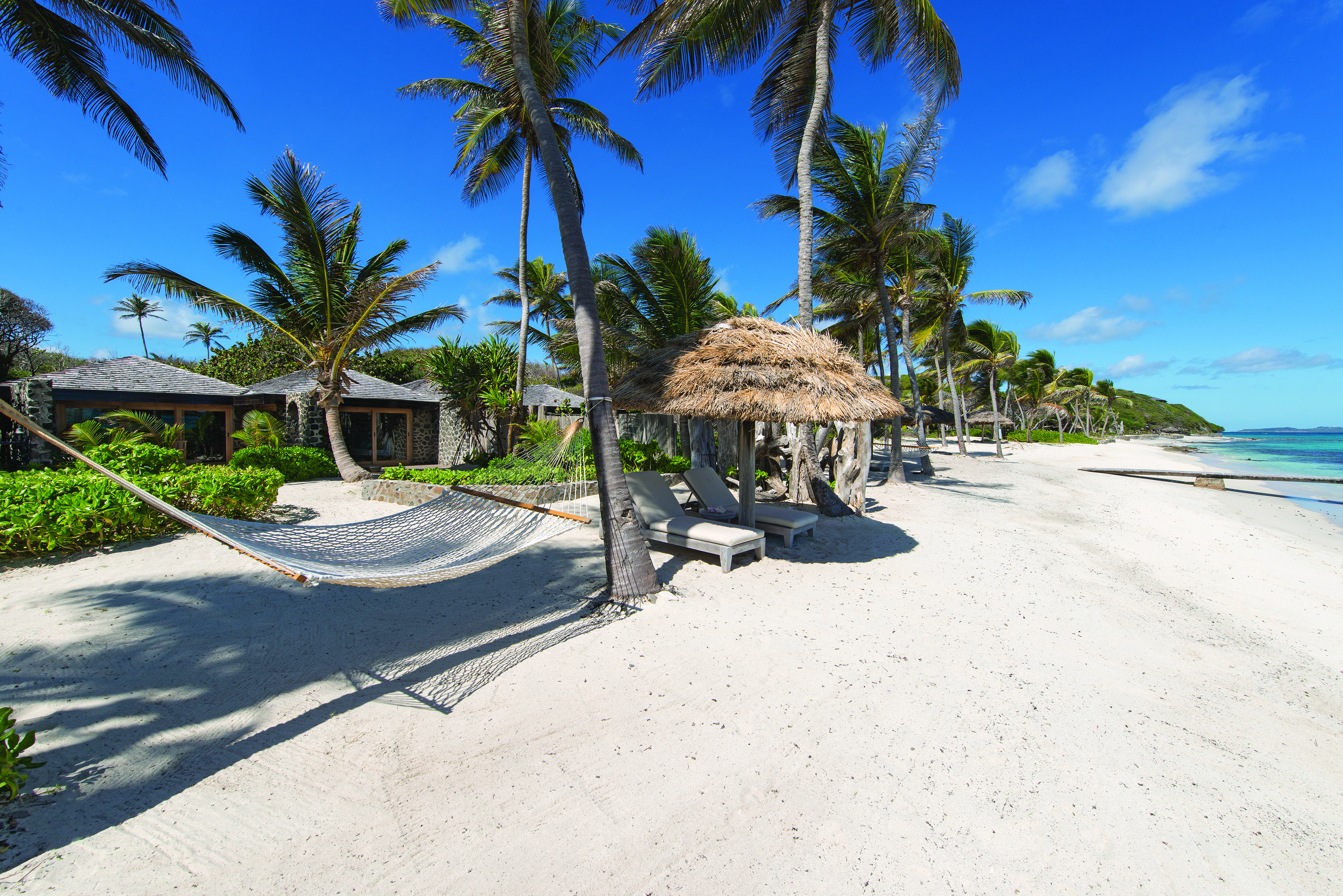 Petit St Vincent beach hammock palm trees