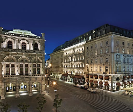 Hotel Sacher Vienna exterior night large building at night time on a city street