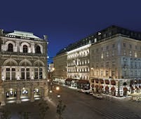Hotel Sacher Vienna exterior night large building at night time on a city street