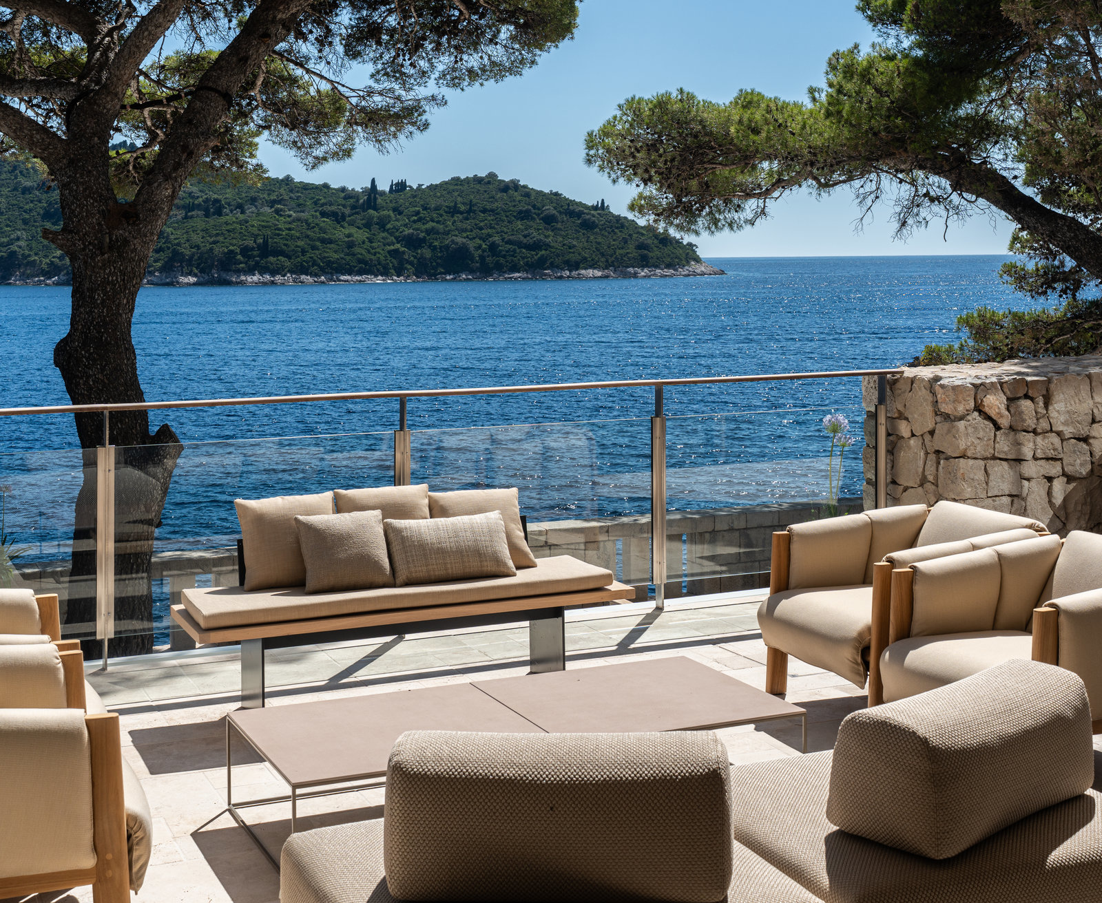 Villa Dubrovnik Libero Terrace, with comfortable sofas overlooking the sea