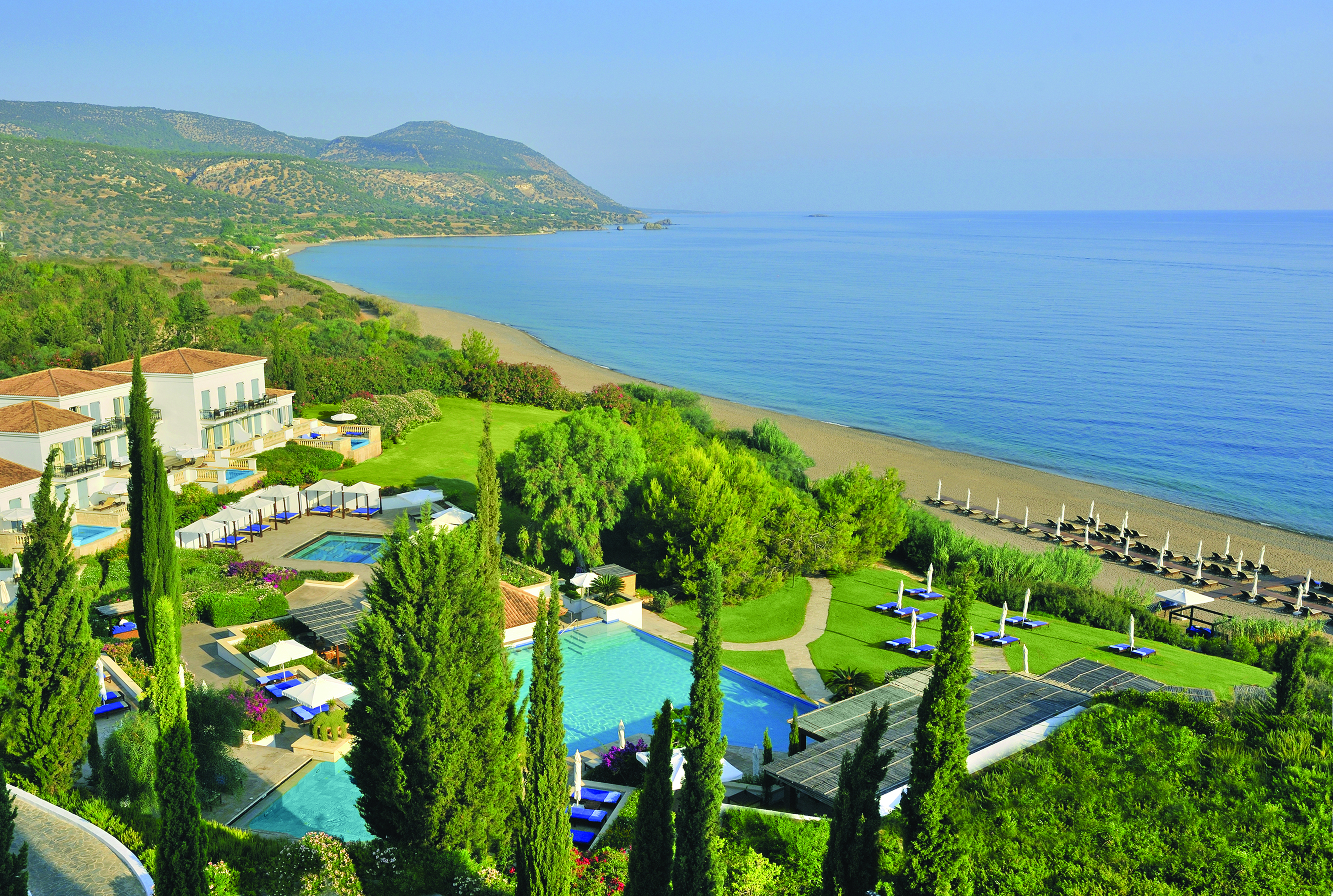Anassa Hotel Cyprus panorama of a hotel and outdoor pool near the sea