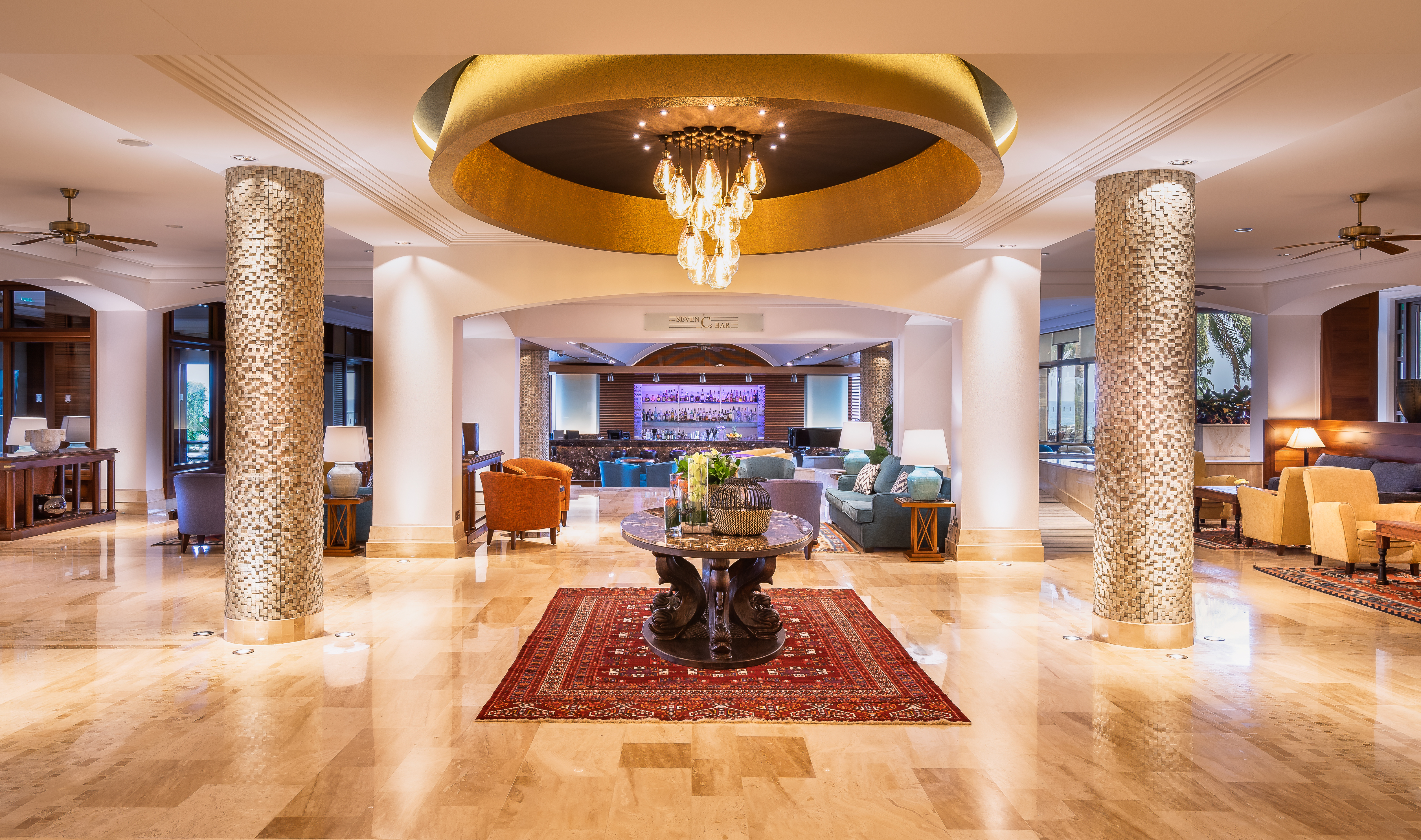 Columbia Beach Resort Cyprus lobby area with sofas and columns 