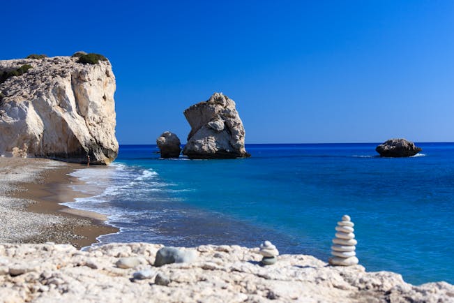 Aphrodite's rocks in Cyprus, rock formation, sea, sand beach