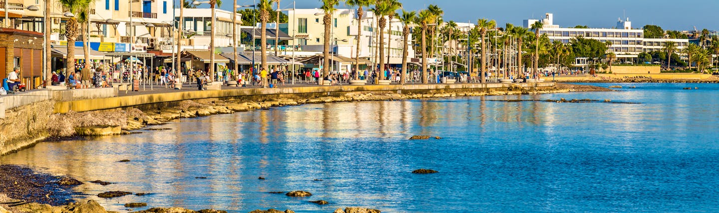 Paphos harbour in Cyprus, sea, beach , palm trees