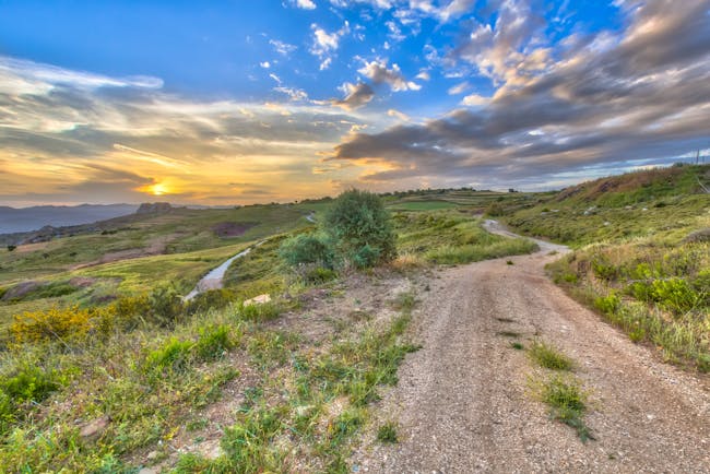 Rural road in Cyprus, scrubland, beautiful sky, vegetation