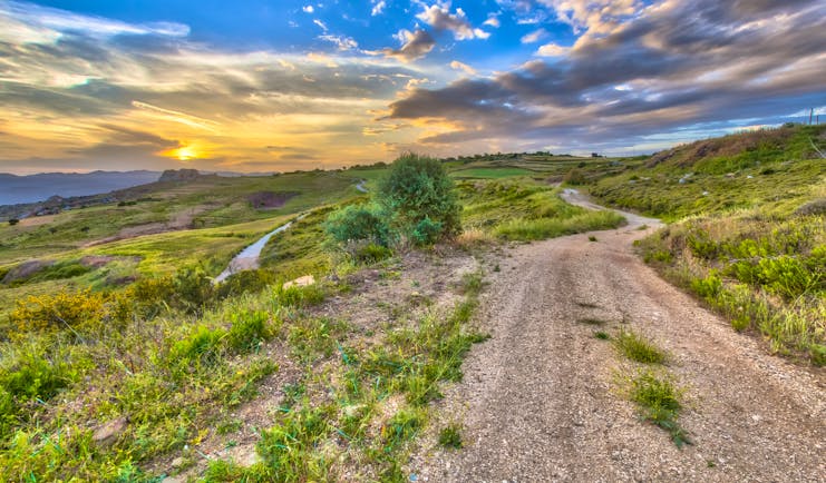 Rural road in Cyprus, scrubland, beautiful sky, vegetation