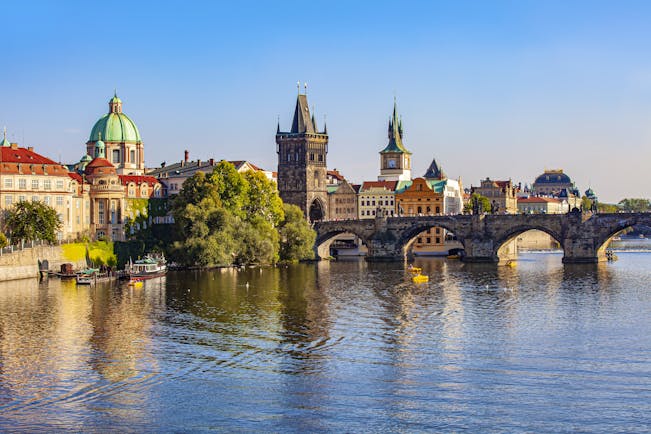 Prague with river and bridge