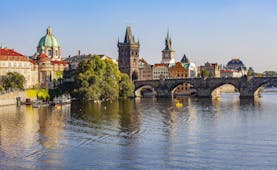 Prague with river and bridge
