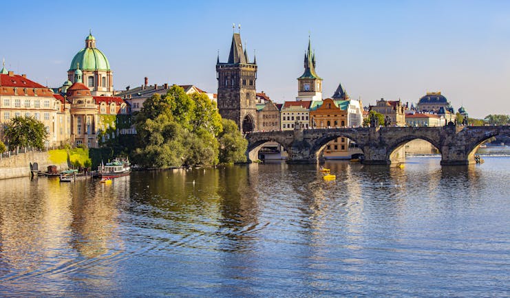 Prague with river and bridge