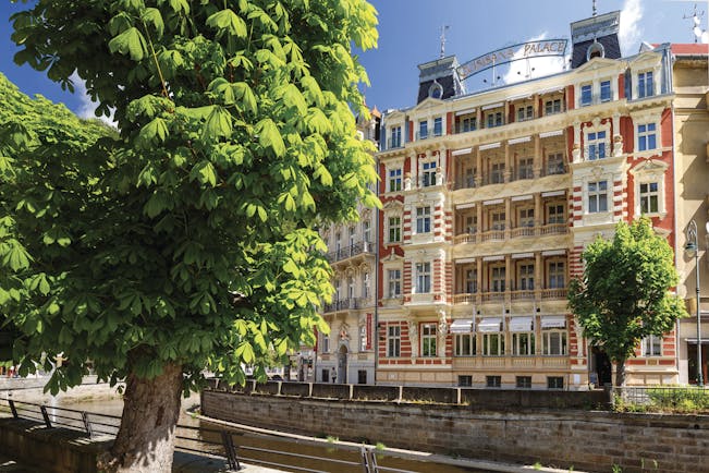 Hotel Quisisana Palace Karlovy Vary exterior  red and white building with balconies