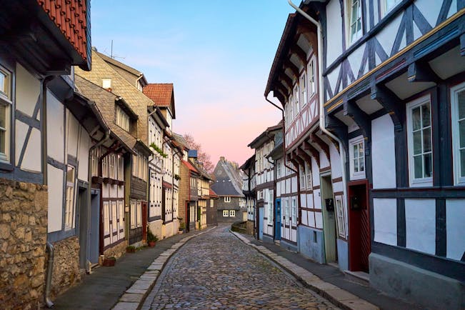 Narrow street of black and white timbered houses in Goslar