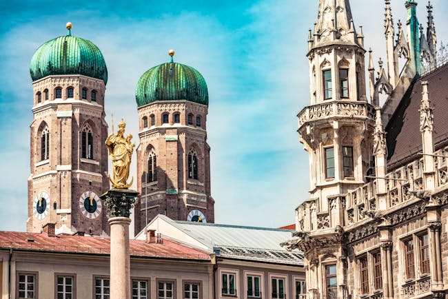 Towers and spires of churches in Munich