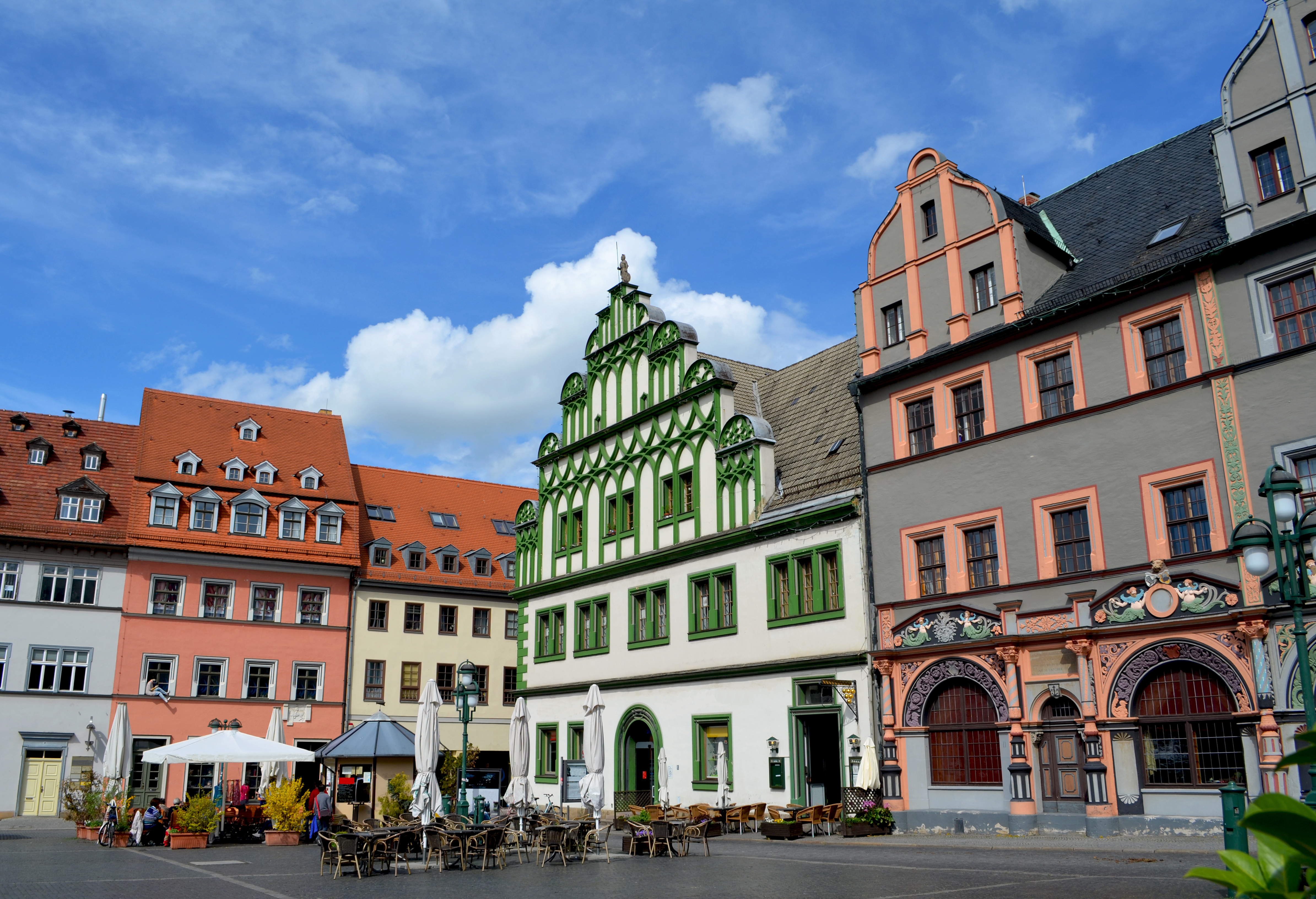 Pink and green houses in Weimar