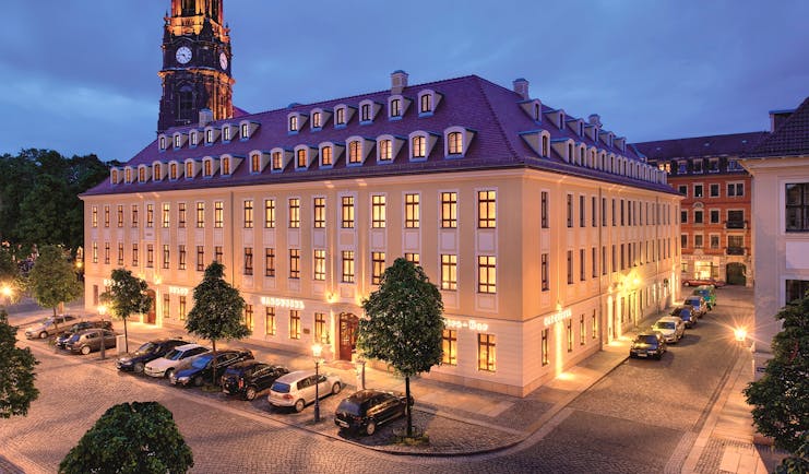 Hotel Buelow Dresden exterior large cream building with grey roof and windows