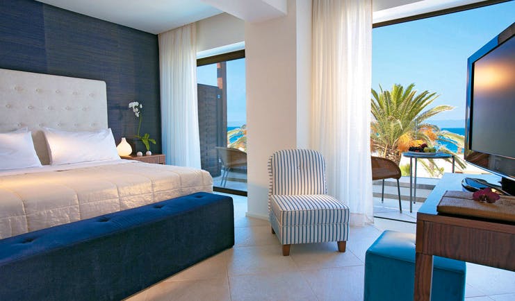 Amirandes Greece bedroom minimalist decor balcony sea view