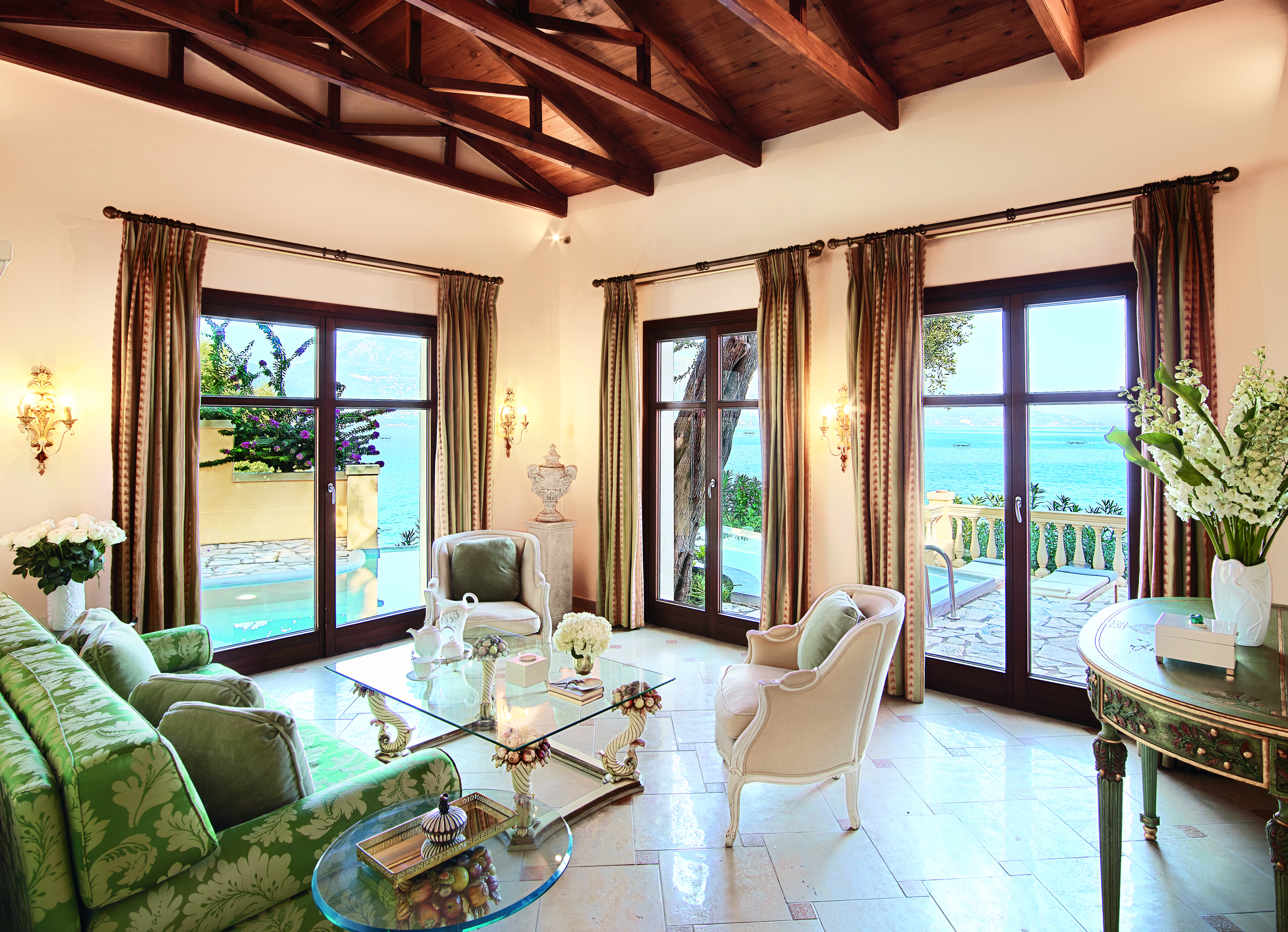Living room with balcony and sea views Corfu Imperial Palazzo Odyssia