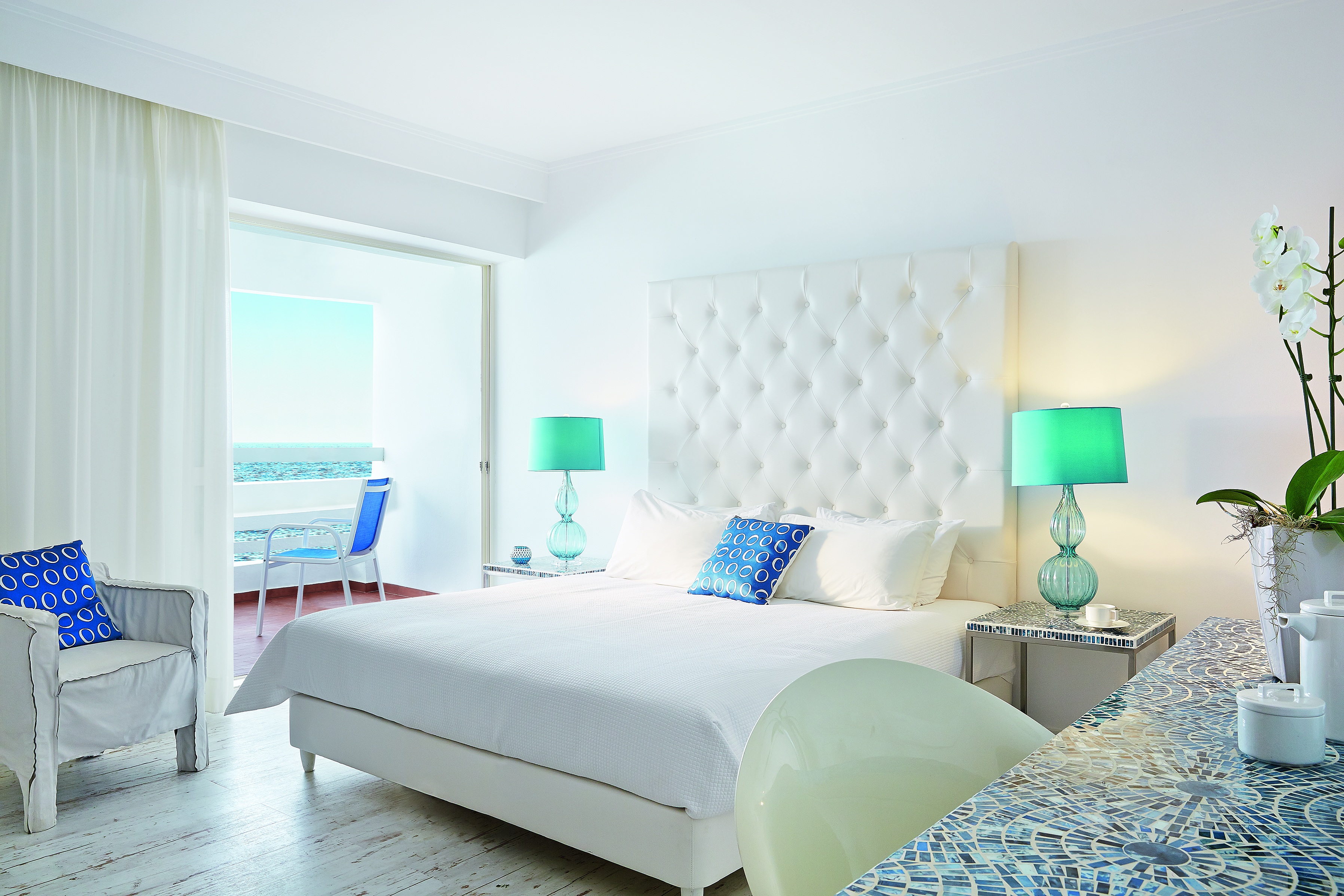 Grecotel White Palace white and turquoise room
