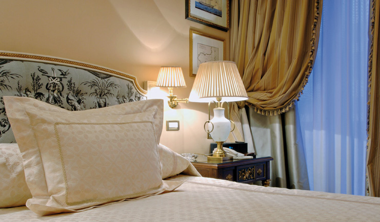 Hotel Grande Bretagne Greece bedroom opulent decor draped curtains