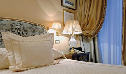 Hotel Grande Bretagne Greece bedroom opulent decor draped curtains