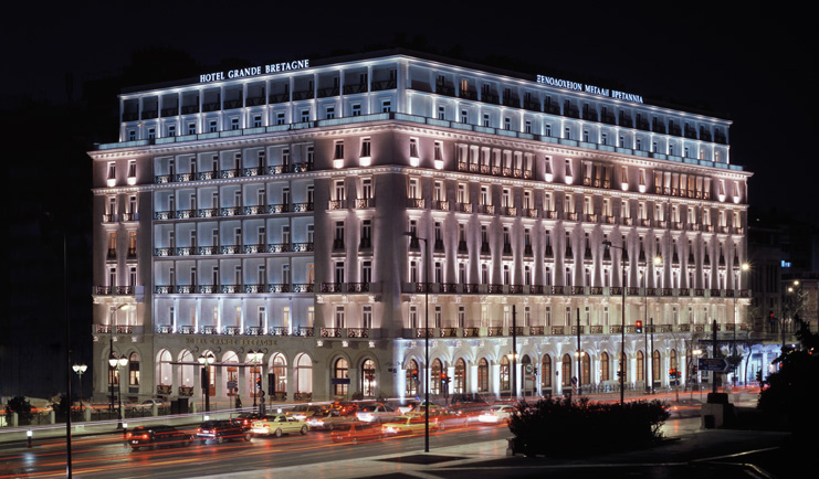 Hotel Grande Bretagne Greece exterior night street view of hotel 