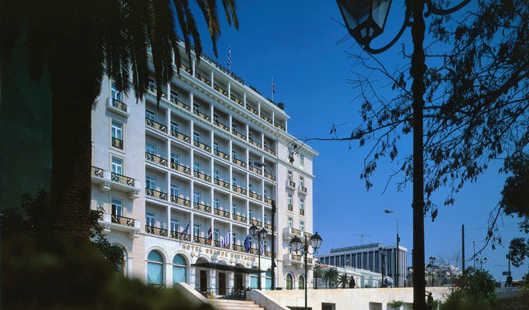 Hotel Grande Bretagne Greece exterior large white building with balconies 