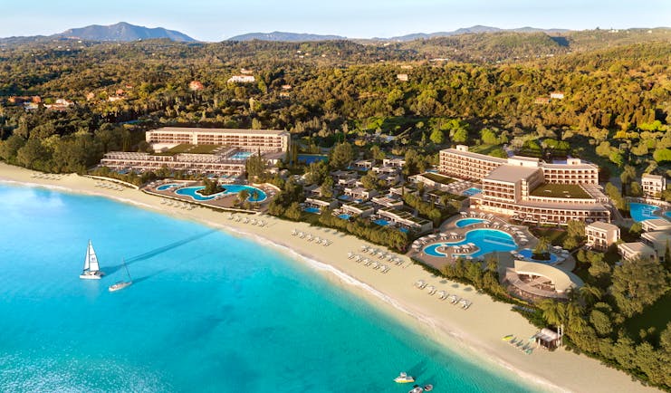 Ikos Dassia Greece aerial view day hotel swimming pools and beach