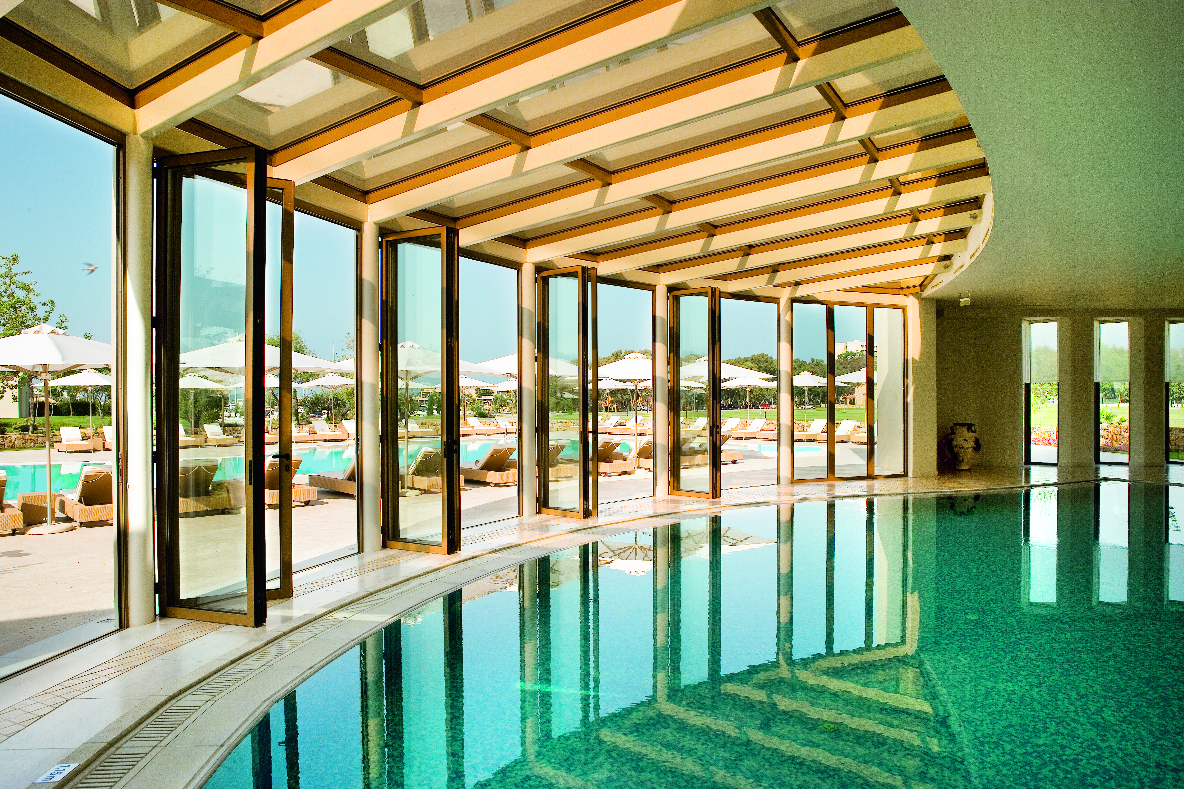 Porto Sani Greece indoor pool with large windows