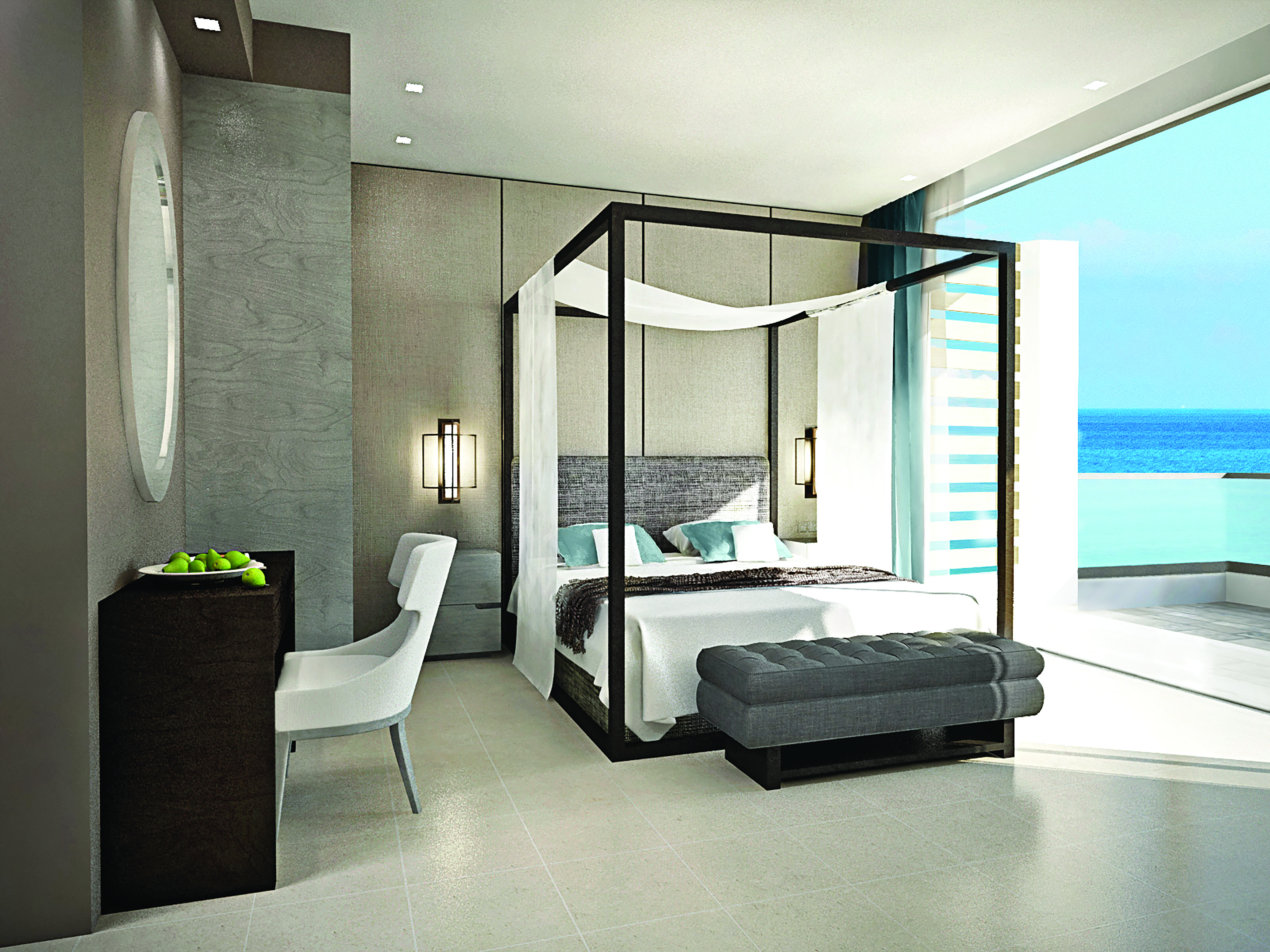 Sani Dunes Greece junior suite sea view bedroom with four poster bed and balcony