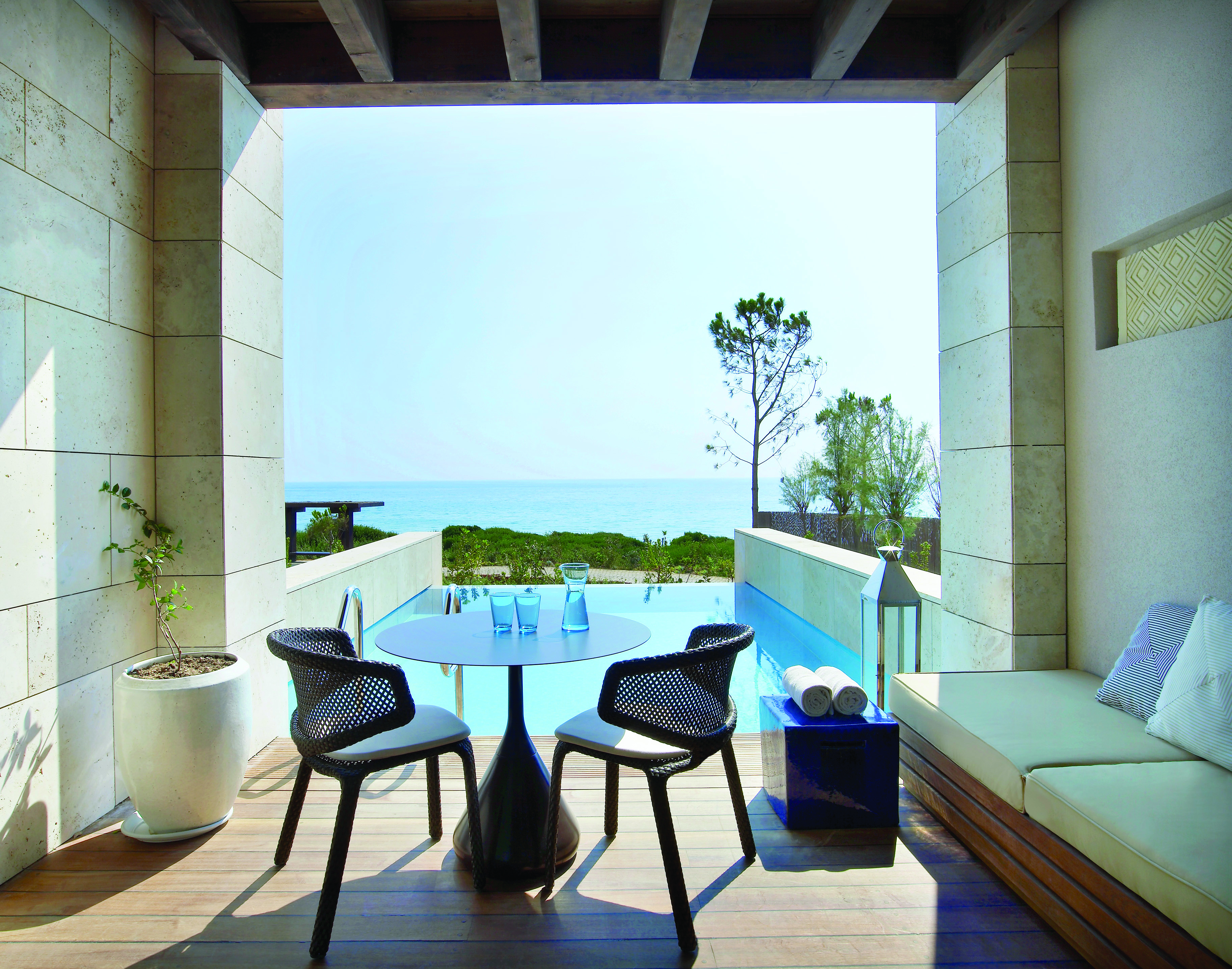 The Romanos Greece balcony private pool decked area and sea view